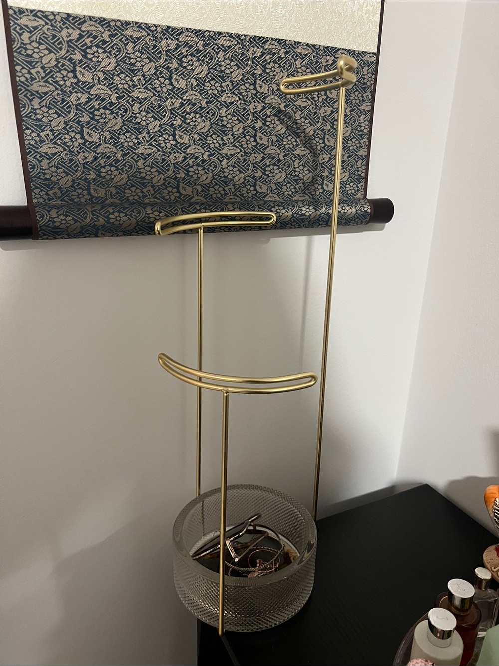 Gold Jewelry Organizer Stand with Glass Bowl - Elegant Home Storage